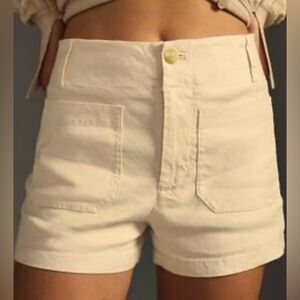 Size 26 Maeve Anthropology The Collette Shorts Ivory high-rise linen blend.
